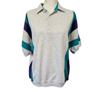 Spalding Vintage Gray, Purple, Teal Collared Polo Men's Size Large